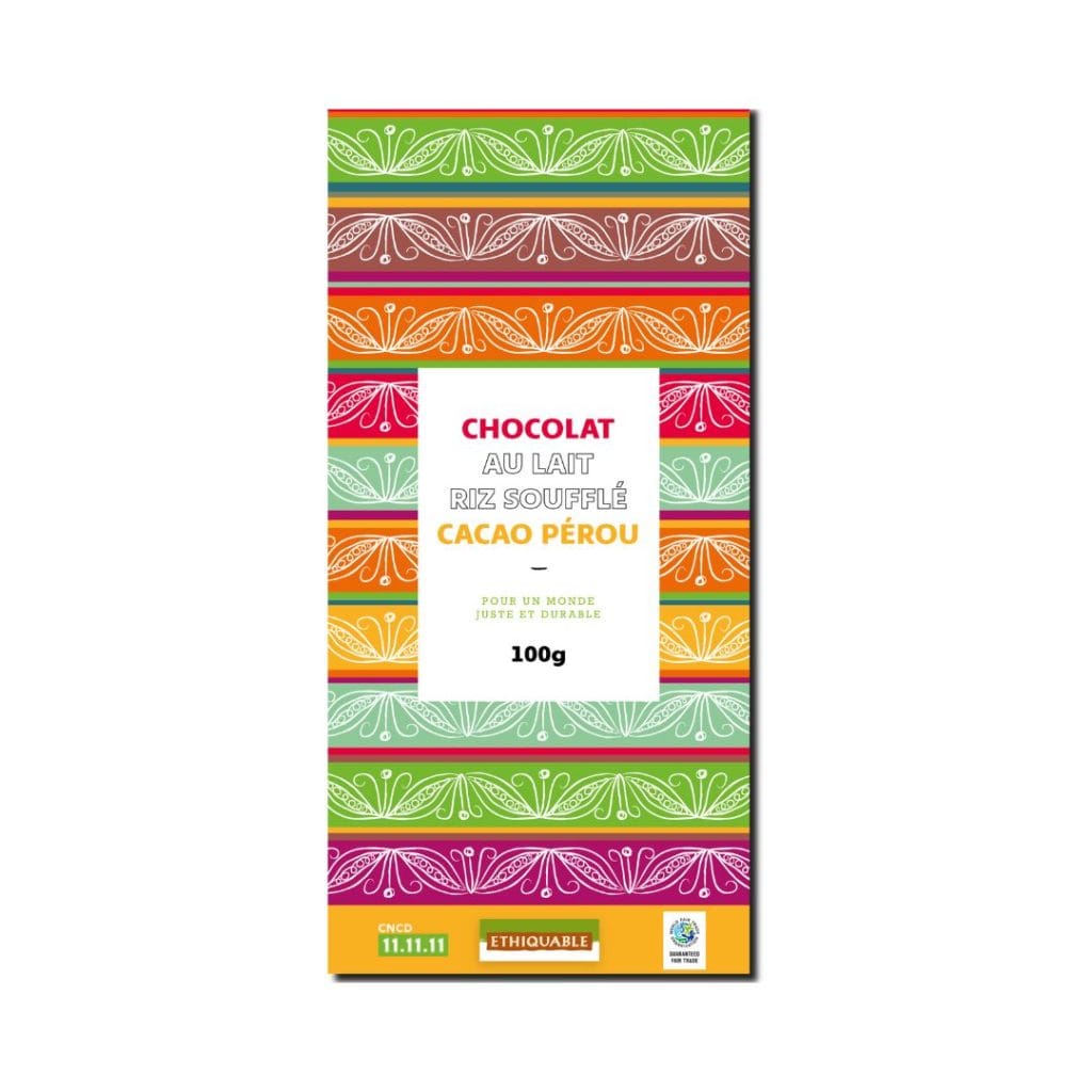 Tablette de chocolat au lait riz soufflé Ethiquable