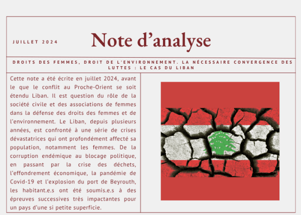 Note d'analyse : Droits des femmes, droit de l’environnement. La nécessaire convergence des luttes : le cas du Liban