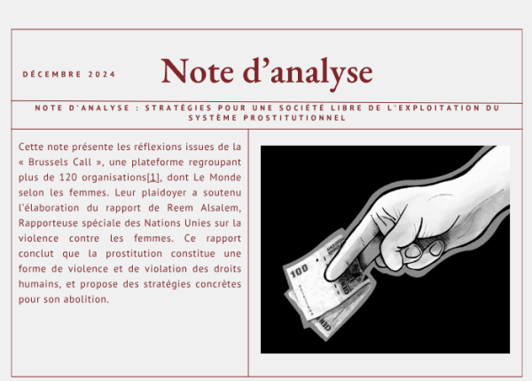 Note d'analyse : Stratégies pour une société libre de l’exploitation du système prostitutionnel