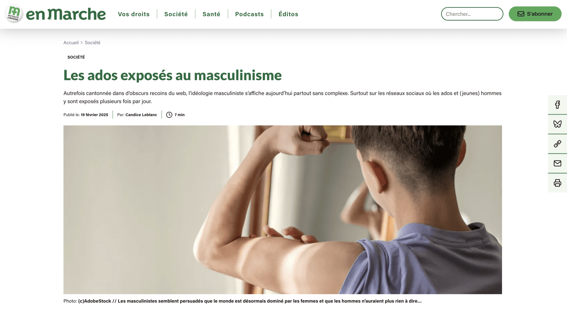 Simon Dubois-Yassa du Monde selon les femmes interviewé sur le masculinisme chez les ados".