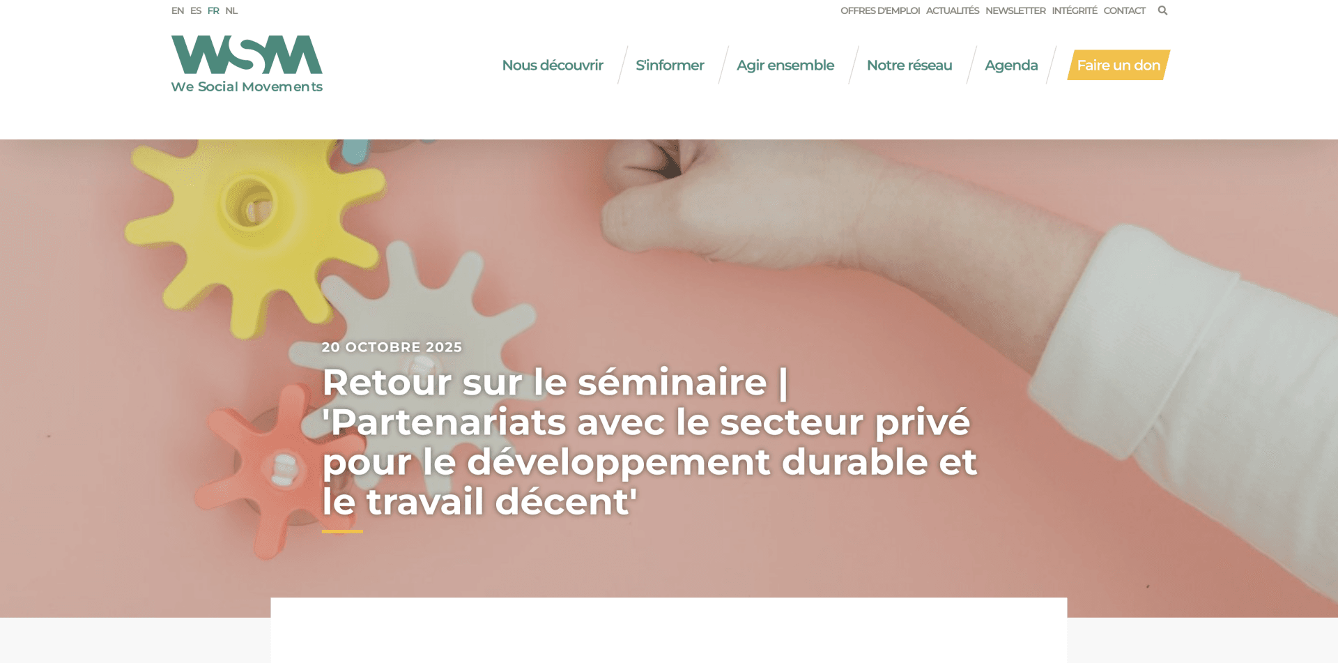 Logo de l'événement 'Travail décent' organisé par le WSM, en partenariat avec des acteurs du syndicalisme et de l'OIT pour une approche féministe.